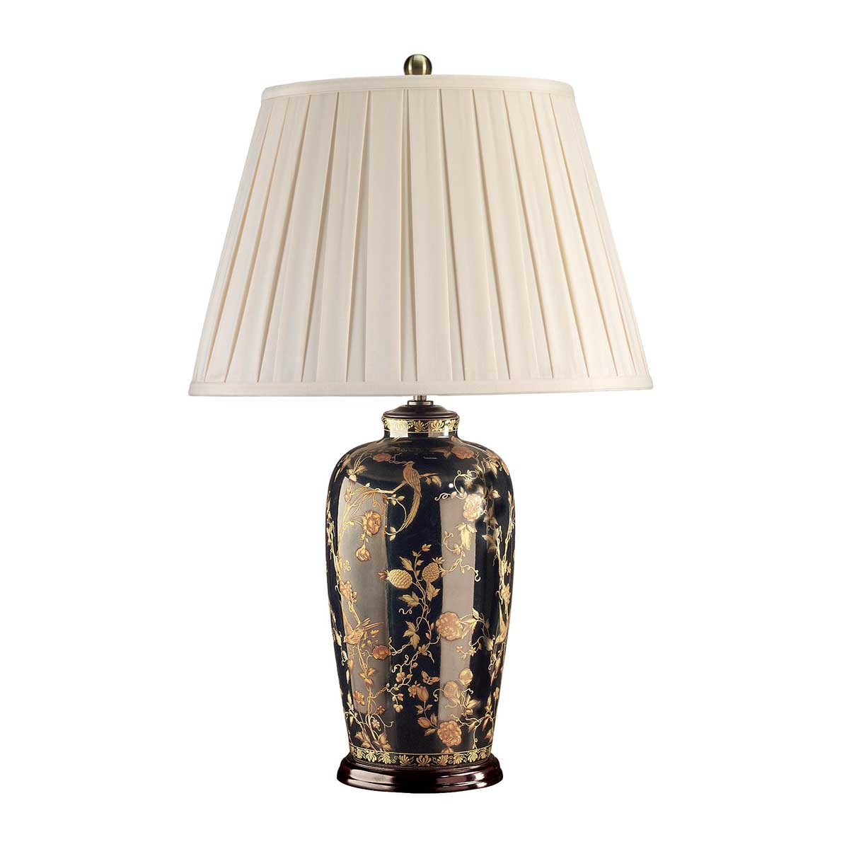 Elstead - Black Birds 1 Light Table Lamp - Black and Gold with Cream Shade