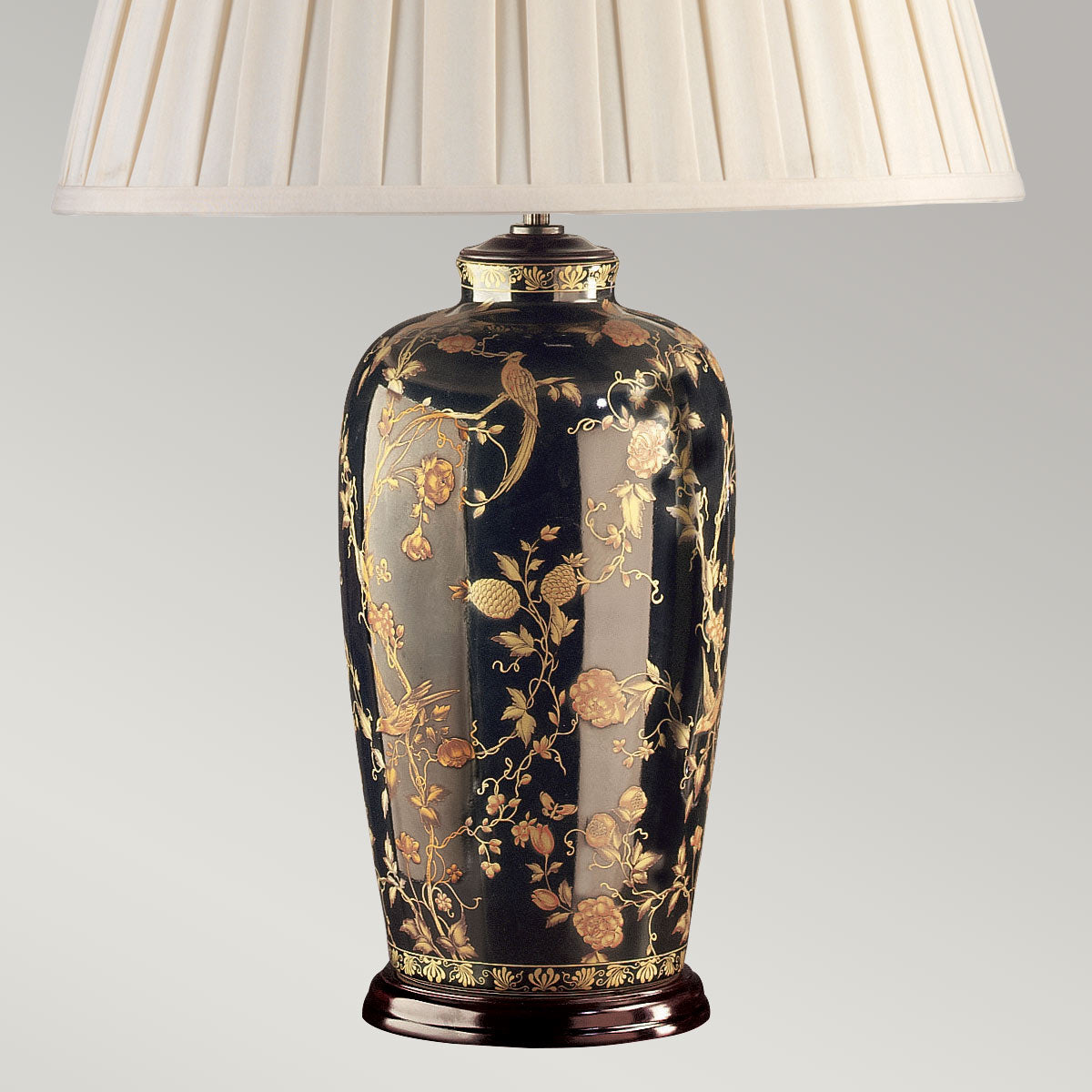 Elstead - Black Birds 1 Light Table Lamp - Black and Gold with Cream Shade