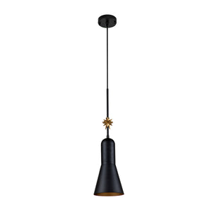 Elstead - Etoile 1lt Medium Pendant - Matte Black and Gold Leaf