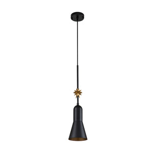 Elstead - Etoile 1lt Small Pendant - Matte Black and Gold Leaf